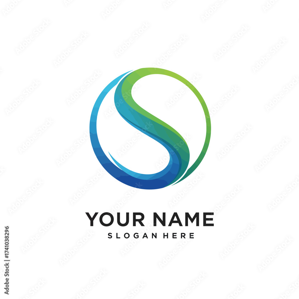 Obraz premium Modern S Letter Logo Design - Abstract Circle Shape with Blue and Green Swirls for Brand Identity