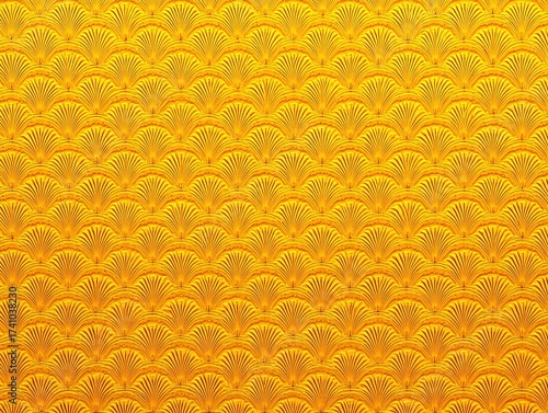 Golden Fan - Shaped Repeating Pattern Background - Luxurious Decoration Material