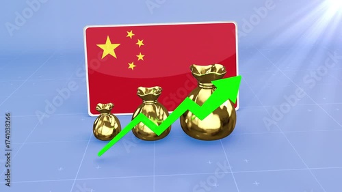 China Reserves Growth with Rising Green Arrow Economic Data Graph Infographic 