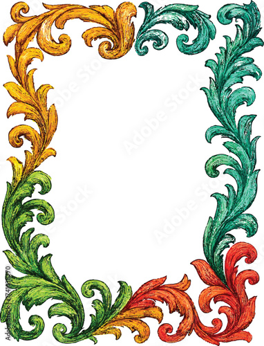 Decorative vintage floral border with ornate swirl and leaf elements for card design or illustration vector