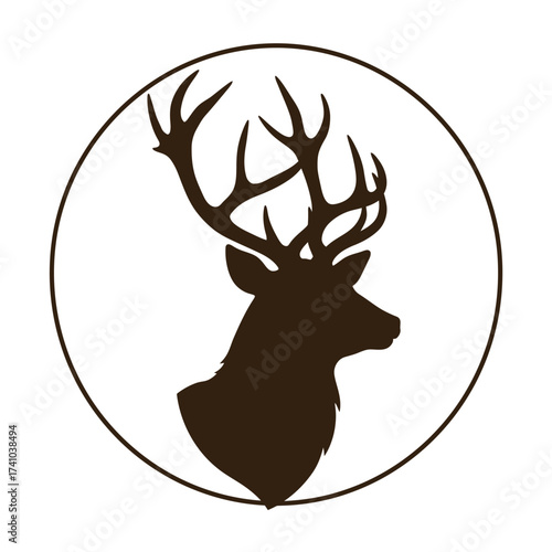 Silhouette of a majestic stag's head within a circular frame, representing nature and wildlife