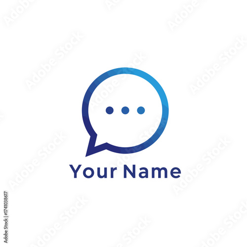 Modern blue chat bubble icon with three dots for communication and messaging