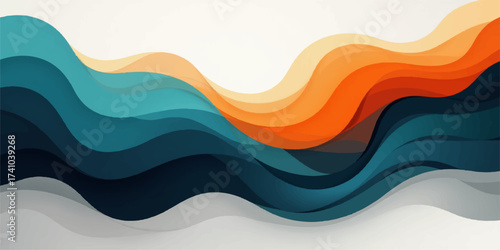 An abstract colorful wave vector illustration for a business banner design with a fluid curve pattern on a blue and orange rainbow background