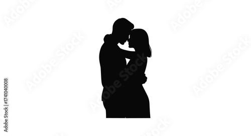 Romantic silhouette of a couple embracing and kissing in a tender moment together