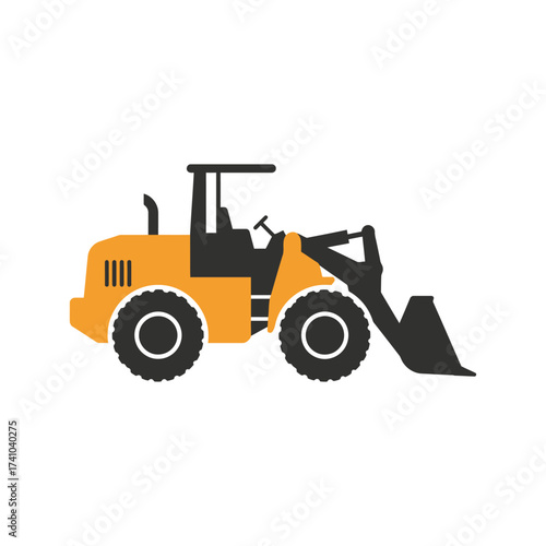Simple illustration of a yellow and black front end loader machine