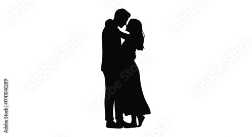 Romantic couple silhouette embracing tenderly wedding bride groom togetherness love romantic moment