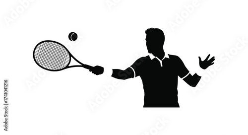 Dynamic silhouette of a tennis player in action hitting a ball with a racquet capturing athleticism and sport