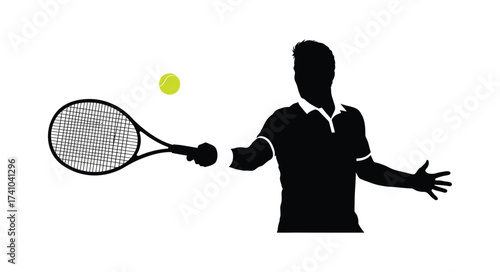 Dynamic silhouette of a tennis player in action serving the ball with intensity and skill