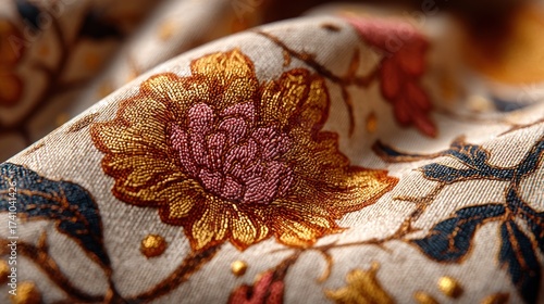 Exquisite Floral Embroidery Detail with Textured Fabric and Elegant Design