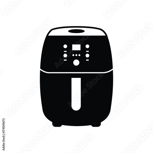 Simple black and white icon depicting a modern air fryer appliance