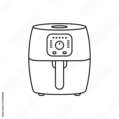 Simple line drawing of a modern air fryer appliance in black and white