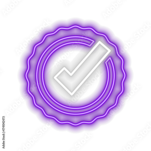 check mark icon symbol. Tag Instagram, neon style. Facebook, Twitter, Telegram, Whatsapp, Youtube, set verified profile badges. Check the verified account icons.