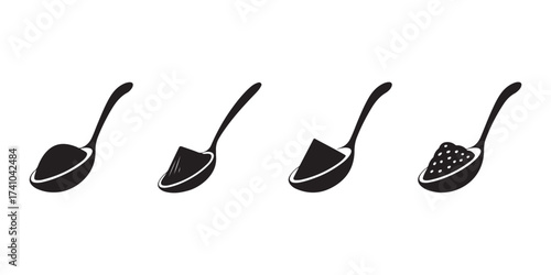 Black ladle icon set, Minimal kitchen utensil silhouette vector
