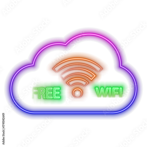 free wifi zone. Free wifi here signs concept. Neon icon.Neon line Wi-Fi wireless internet network symbol isolated.Free Wi-Fi
