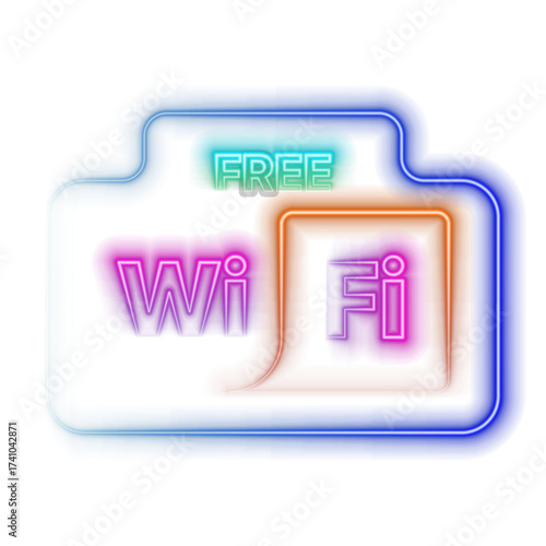 neon illustration of wifi signal on black background, blue and pink glowing lines. wireless Wi-Fi signal.