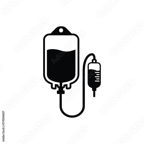Simple black and white illustration of an intravenous iv drip bag system