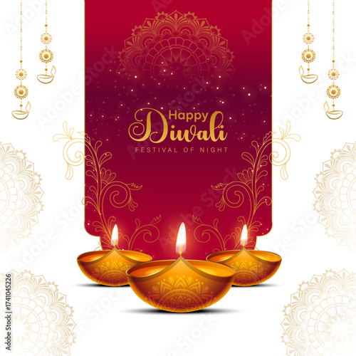 Indian festival of lights Happy Diwali, holiday Background, Diwali celebration greeting card, abstract vector illustration design.