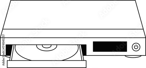 CD DVD player outline. Vector of cd dvd player. cd dvd player icon. Dvd player device. A external optical disc drive with its tray open. 