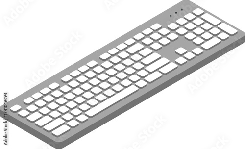 Vector of computer keyboard isolated on white. Modern aluminum computer keyboard on transparent background.