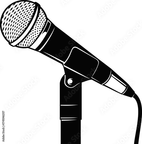 Vector of a microphone in a stand. microphone vector illustration. Microphone with stand icon. Vector illustration. Creative vector illustration of retro vintage concert microphones on stand isolated 