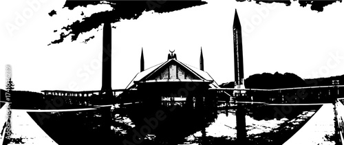 Iconic Faisal Mosque in Islamabad Pakistan showcases modern Islamic architecture with striking silhouettes and geometric patterns, ideal for travel, culture and religious themes