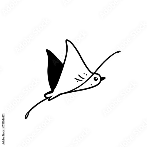 Stingray. Stingray simple black and white line art vector logo