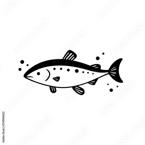 Salmon. Salmon simple black and white line art vector logo