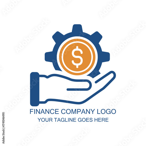 Finance Logo with Hand Holding Dollar Coin and Gear Icon