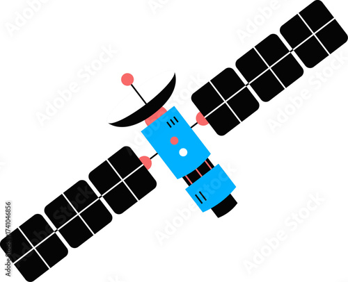 Space satellite on a white background. Space satellite technologies isolated vector symbol. Illustration of a satellite with solar panels, showcasing space technology and communication systems. 