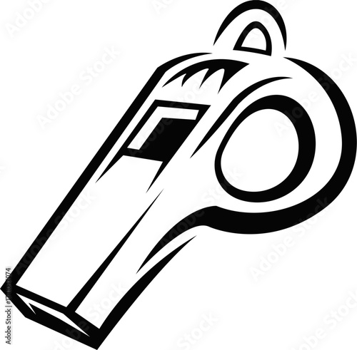 vector illustration of a whistle. A line art icon of a referee's whistle representing game control and signals. Line drawing of sport whistle icon in on a white background. 