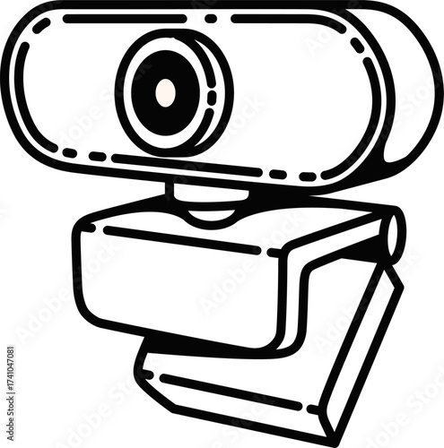 webcam cover simple line art vector. Digital webcam with clip. Security and technology concept. Isolated Vector illustration. webcam icon for illustration