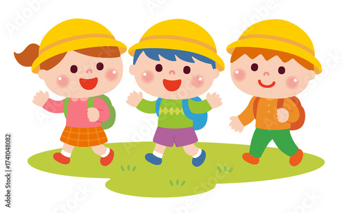 遠足で歩く子どもたち　秋バージョン