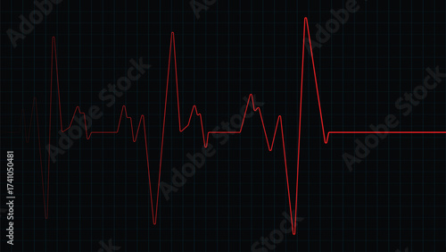 Dramatic red heartbeat EKG line pulses across a dark grid, visualizing vital signs and medical technology in a modern, sleek design.