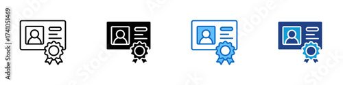 Verified ID Multiple Style Icon Design Vector - ID card with medal, representing certified identity, verification, and authentication