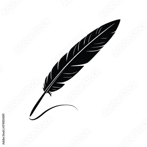 Black quill pen with ink swirl writing white