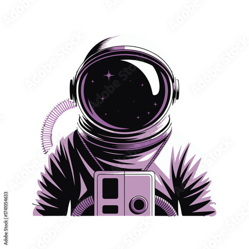 Astronaut helmet starfield T-shirt Design print cosmic voyager explorer space. Universe celestial body adventure journey. Observing distant stars celestial.