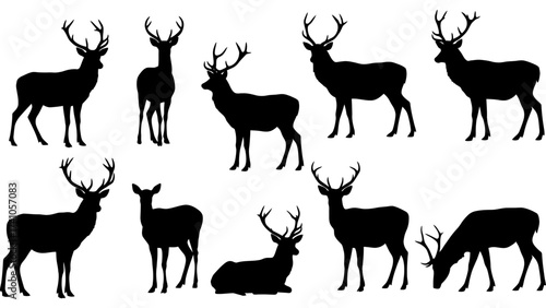 Set of deer silhouette illustration. Deer icon set vector design.