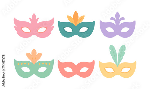 Colorful carnival masks collection in flat design style
