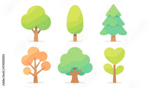 Colorful flat design tree icons set for nature and seasonal themes
