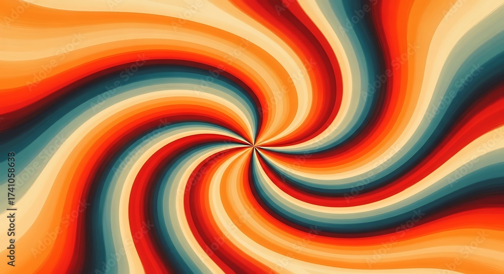 Obraz premium Retro Swirl Pattern with Warm Orange, Red, Teal, and Yellow Stripes abstract background