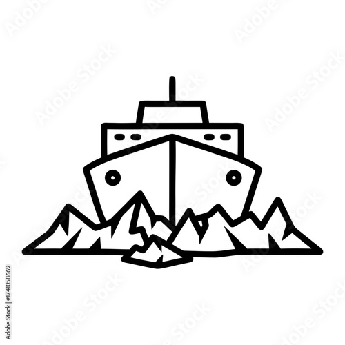 Icebreaker ship navigating through icy waters in a minimal style, transparent background, isolated, vector, icon