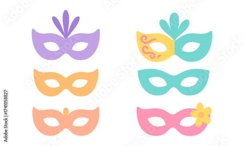 Colorful carnival and masquerade masks on white background