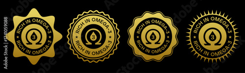 Rich in Omega 3 Gold Seal Premium Quality Badge Design