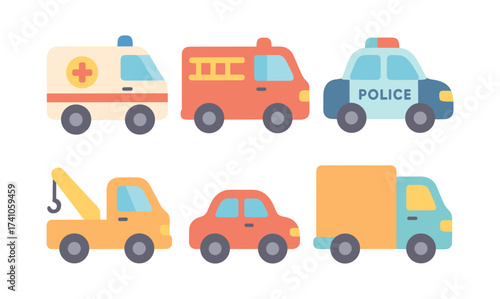 Flat style emergency and utility vehicles collection