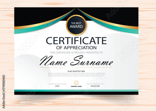 Certificate of appreciation award document with elegant design and decorative elements