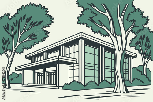 Virginia Beach Central Library in Virginia, sleek modernist building surrounded by trees