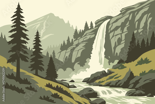 Tokopah Falls in Sequoia National Park, California, 1,200-foot seasonal cascade flowing down granite cliffs