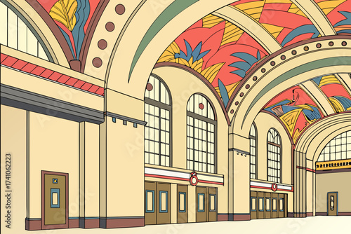 Toledo Central Union Station in Ohio, restored Art Deco landmark with colorful murals