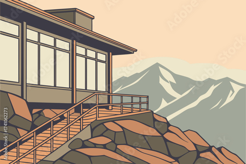 Top of Pikes Peak Summit House in Colorado, sweeping deck with views of Rocky Mountains