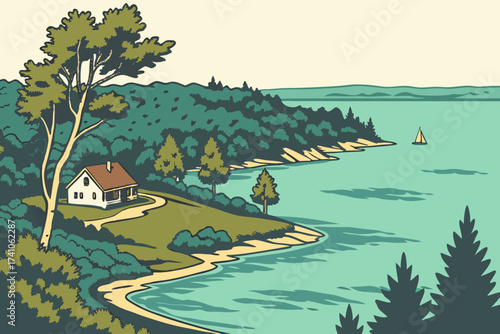 Torch Lake in Michigan, Caribbean-blue waters with sandy shoals and forested shoreline cottages